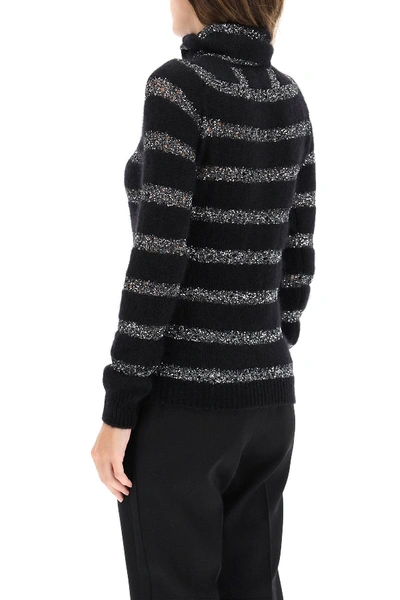 Shop Saint Laurent Mohair Pullover With Sequins In Black,silver