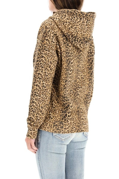 Shop Saint Laurent Leopard Sweatshirt With Hood In Beige,brown,black