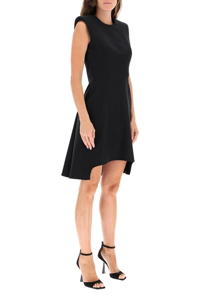 Shop Alexander Mcqueen Asymmetric Wool Mini Dress In Black