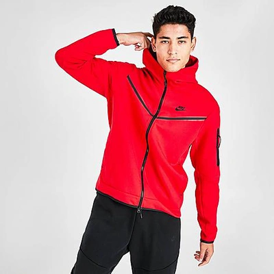Shop Nike Men's Sportswear Tech Fleece Taped Full-zip Hoodie In University Red/black