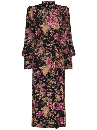 Shop Zimmermann Lucky Floral-print Midi Dress In Pink