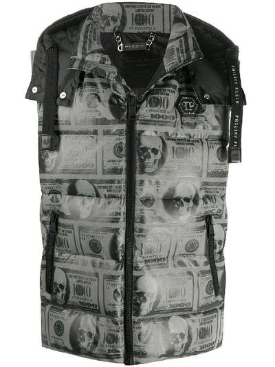 Shop Philipp Plein Skull Dollar Feather Down Vest In Grey