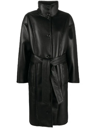 Shop Stand Studio Krista Belted Faux-leather Coat In Black
