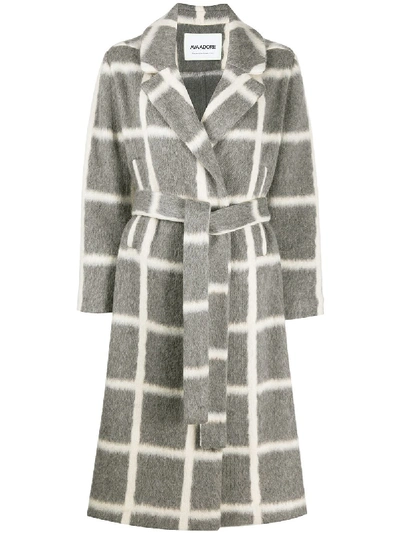 Shop Ava Adore Belted Bold Check Pattern Coat In Grey
