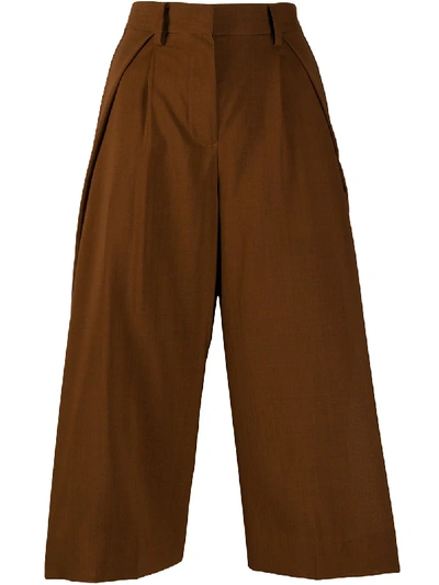 Shop Sacai Cropped Wide Leg Trousers In Brown