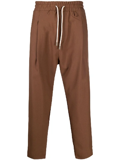 Shop Drôle De Monsieur Drawstring Cropped Trousers In Brown