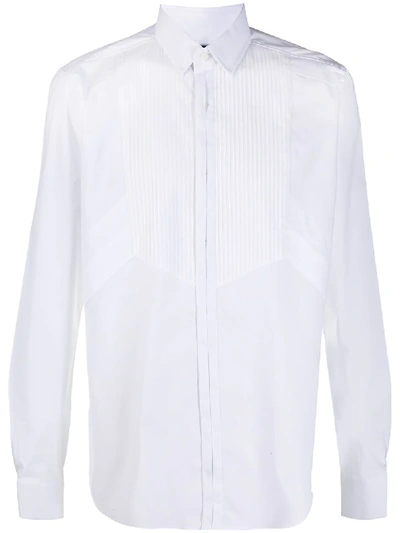 Shop Les Hommes Pleated Bib Shirt In White