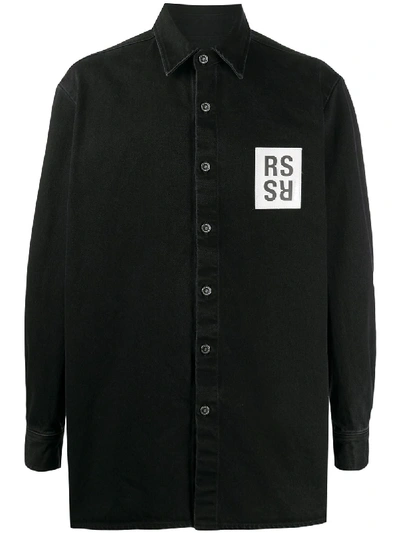 Shop Raf Simons Denim Logo Patch Buttoned Shirt In Black