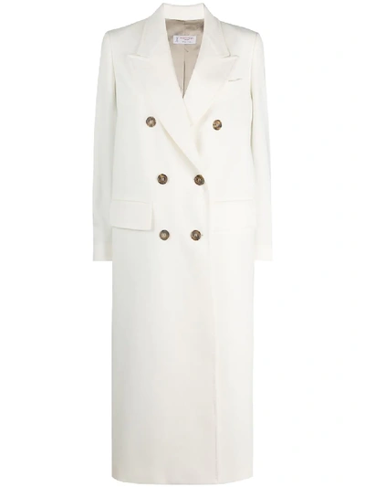 Shop Alberto Biani Double-breasted Cotton Midi Coat In White