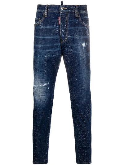 Shop Dsquared2 Glass-studded Skater Jeans In Blue