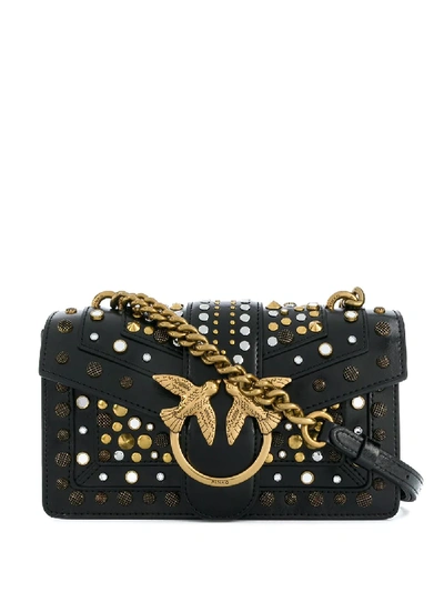 Shop Pinko Love Studded Leather Bag In Black