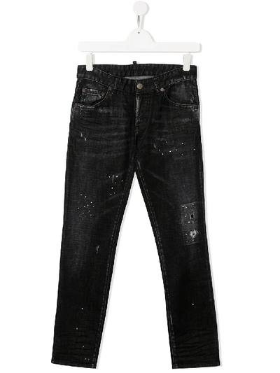 Shop Dsquared2 Teen Distressed Skinny Jeans In Grey