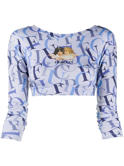 Shop Fiorucci Logo-print Crop Top In Blue