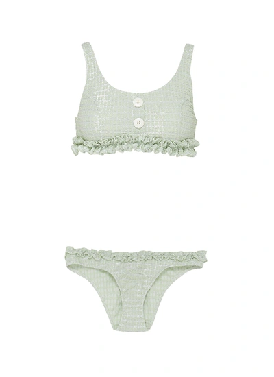 Shop Lisa Marie Fernandez 'colby' Ruffle Trim Bikini Set In Green