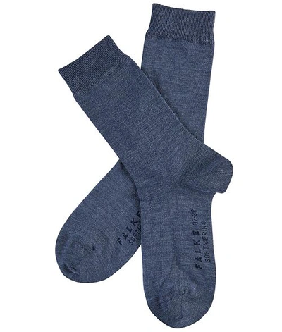 Shop Falke Soft Merino Socks In Dark Blue