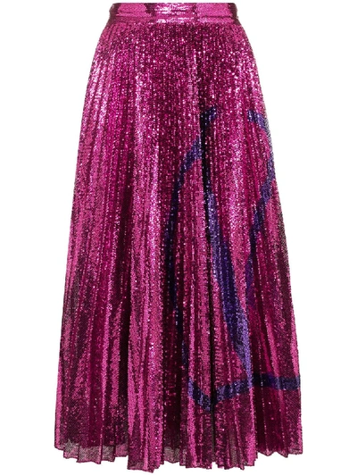 Shop Valentino Sequin Embellished Pleated Midi Skirt In Pink