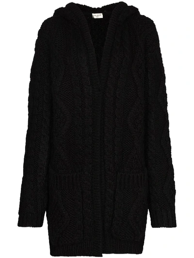 Shop Saint Laurent Chunky Cable-knit Cardigan In Black