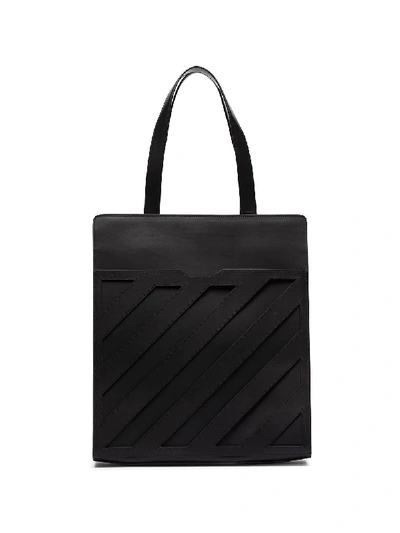 BLACK LAYERED LEATHER TOTE BAG