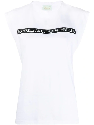 Shop Aries Logo Zip Cotton Vest In White