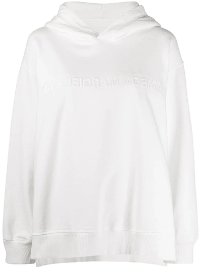 Shop Mm6 Maison Margiela Reversed Logo Embossed Hoodie In White