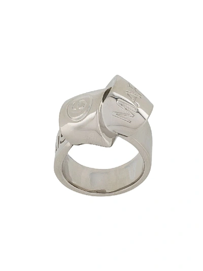 Shop Mm6 Maison Margiela Engraved Logo Ring In Silver