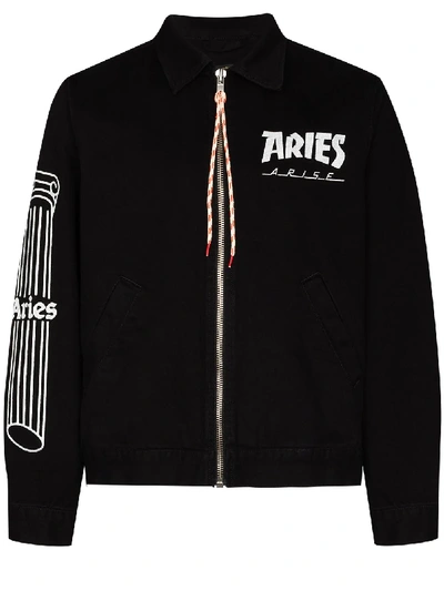 Shop Aries Logo-print Denim Jacket In Black