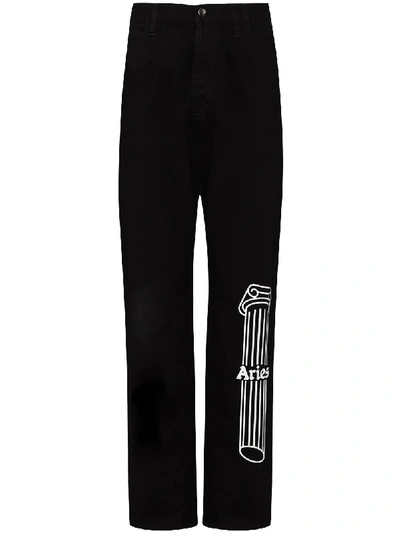 Shop Aries Column Loly Logo-print Straight-leg Jeans In Black