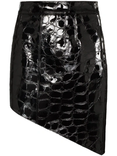 Shop Alexander Wang Asymmetric Crocodile-effect Mini Skirt In Black