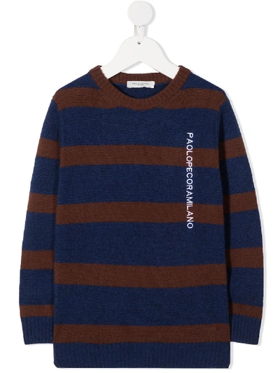 Shop Paolo Pecora Logo Striped Jumper In Blue