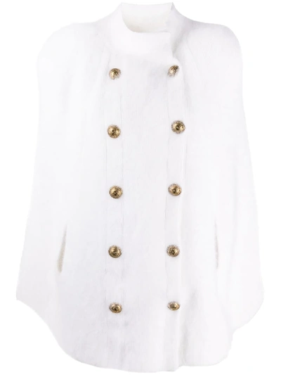 Shop Balmain Double-breasted Wool Cape In White