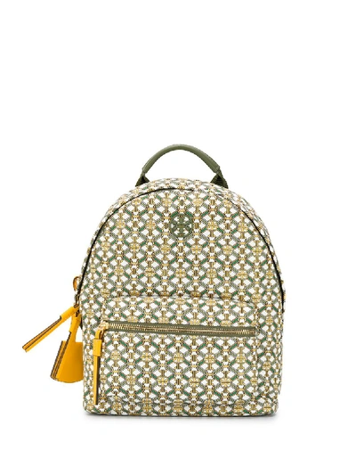 Tory Burch Piper Printed Small Zip Backpack In Green ,neutral | ModeSens
