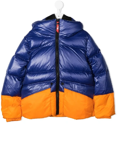 Shop Ai Riders On The Storm Young Slogan Print Padded Down Jacket In Blue