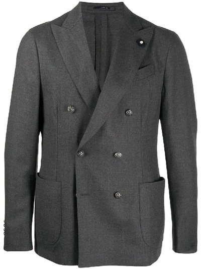 Shop Lardini Double-breasted Blazer In Grey