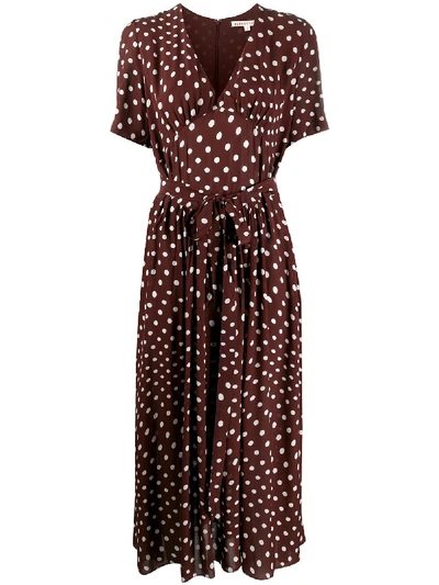 Shop Alexa Chung V-neck Polka Dot Print Dress In Brown