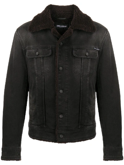 Shop Dolce & Gabbana Shearling Detail Denim Jacket In Black