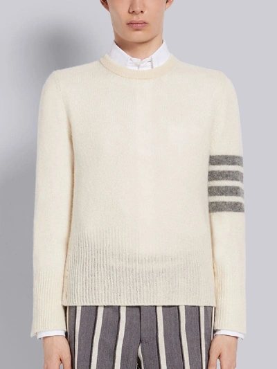 Shop Thom Browne White Shetland Wool Jersey 4-bar Classic Crew Neck Pullover
