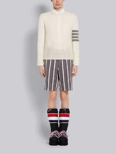 Shop Thom Browne White Shetland Wool Jersey 4-bar Classic Crew Neck Pullover