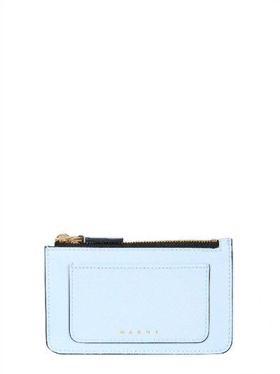 Shop Marni Saffiano Leather Card Holder In Celeste