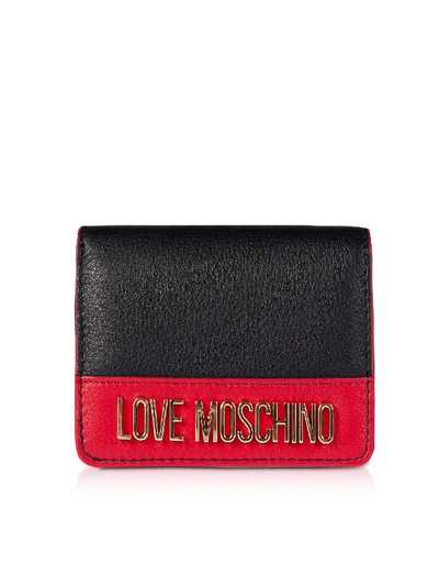 Shop Love Moschino Color Block Genuine Leather Small Womens Wallet In Black