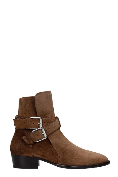 Shop Amiri Buckle Boot Ankle Boots In Brown Suede