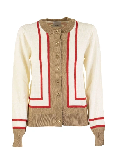 Shop Burberry Hope Archive Society Intarsia Wool Cardigan In White