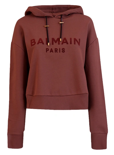 Shop Balmain Logo Hoodie In Rosso