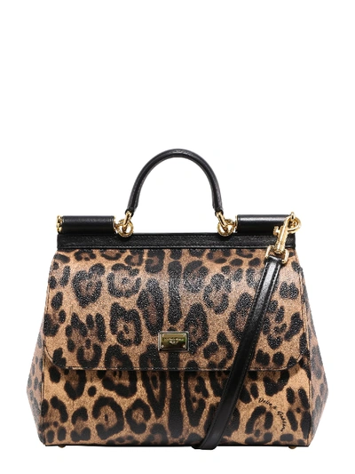 Shop Dolce & Gabbana Leopard-print Leather Tote In Neutrals