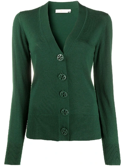 Shop Tory Burch Simone Merino Wool Cardigan In Green