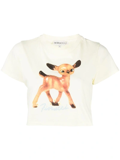 Shop Fiorucci Deer-print Crop T-shirt In Neutrals