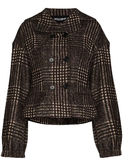 Shop Dolce & Gabbana Checked Tartan Double-breasted Jacket In Brown