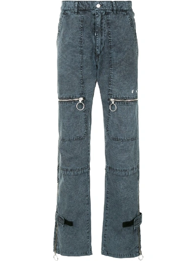 Shop Off-white Zip-detail Straight-leg Trousers In Blue