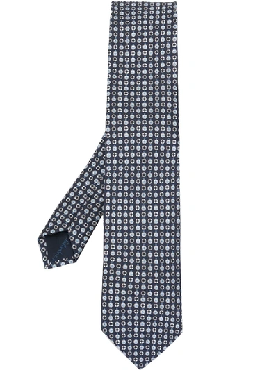 Shop Ferragamo Geometric Print Tie In Blue