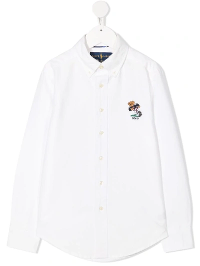 Shop Ralph Lauren Logo Teddy Embroidery Shirt In White