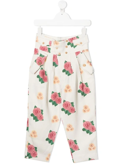 Shop The Animals Observatory Floral Print Tapered Trousers In White